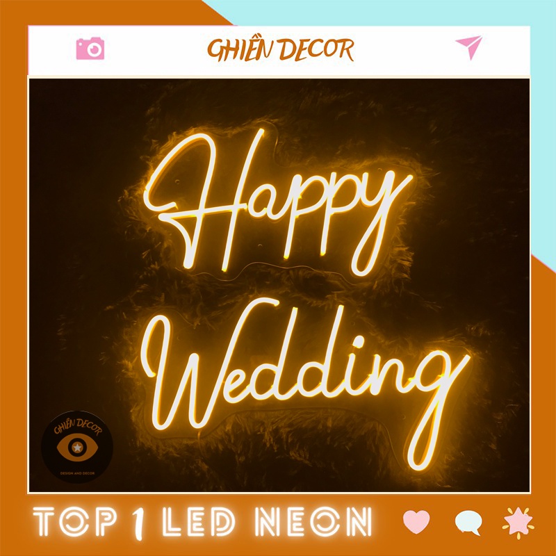 Đèn Trang Trí Led Neon Sign chữ Happy Wedding - Decor, Trang trí tiệc cưới | Ghiền Decor, Nhận thiết kế theo yêu cầu