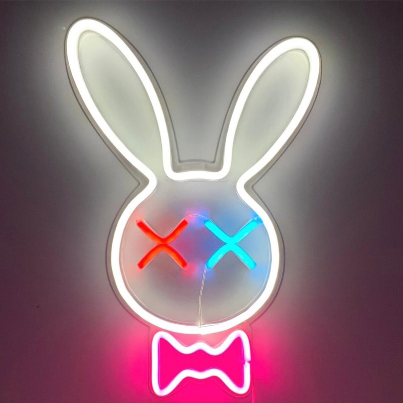 Đèn led neon trang trí con thỏ Decor phòng, Đèn neon trang trí